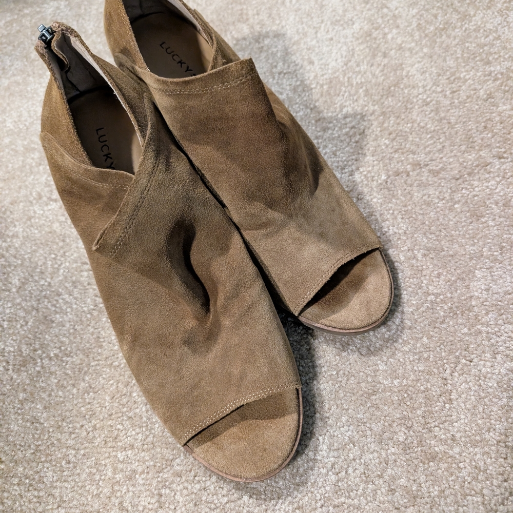 Lucky Brand Women's Brown Suede Peep-Toe Mules